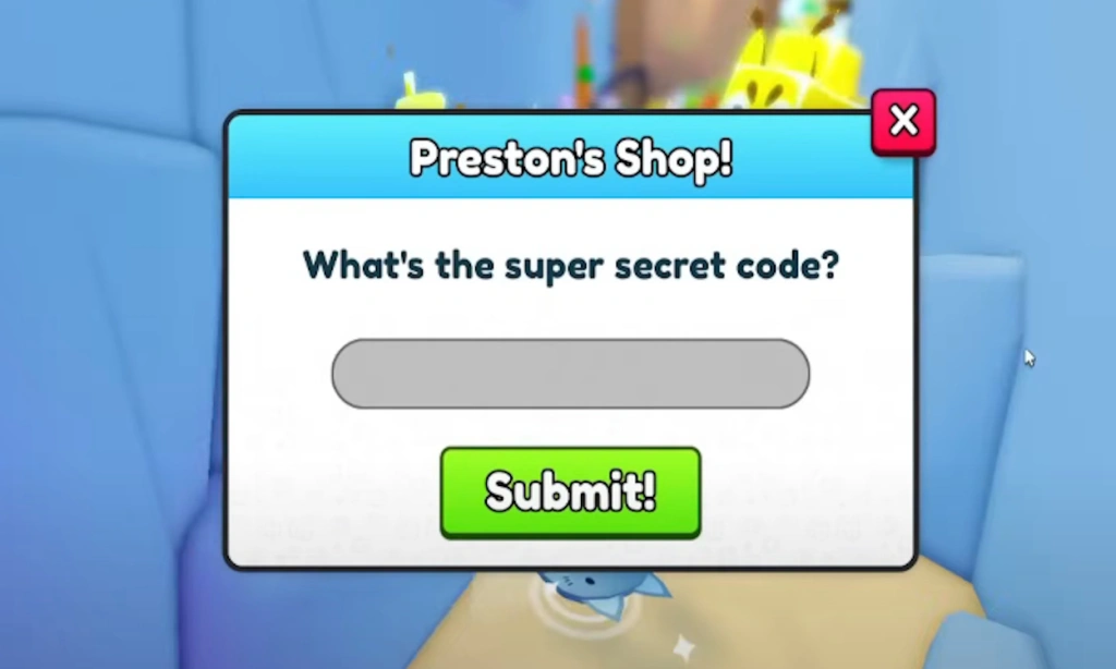 Pet Simulator 99 Shop screen in Roblox, showing the Redeem Codes section where a one-time merch code is entered